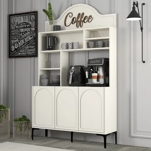 Coffee Bar Cabinet Lyon 120 - Cream, Black