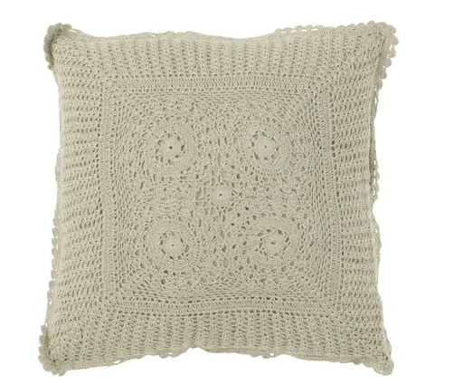 Světle zelený bavlněný polštář s krajkou Lace green - 42*12*42cm J-Line by Jolipa