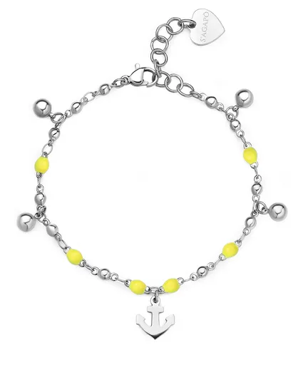 S'Agapõ Ocelový náramek se žlutým smaltem Kotva Vibes SVB58
