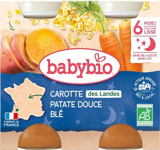 BABYBIO Mrkev, sladké brambory a pšenice 2× 200 g (3288131510590)