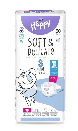 Bella Baby Happy Soft&Delicate 3 Midi 5–9 kg dětské pleny 50 ks
