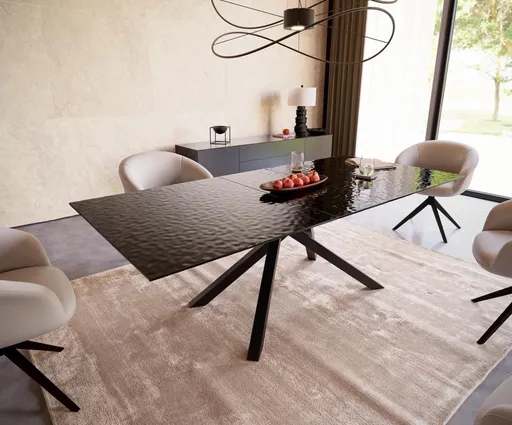 Jídelní stůl Edge 180-220x100 reliéfní sklo kouřové černé 3D