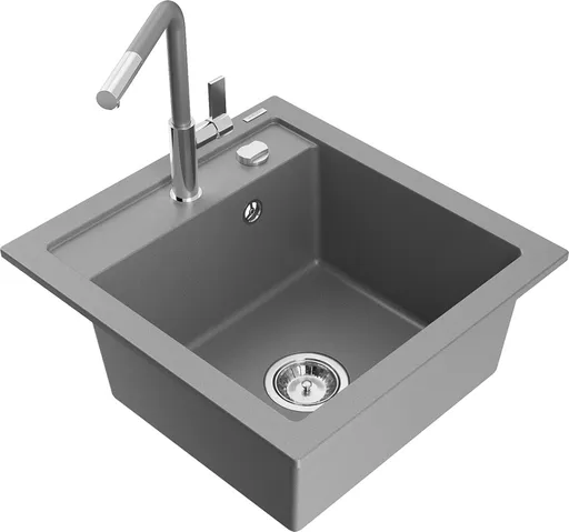 MEXEN/S Vito granitový dřez 1-miska včetně baterie Flora, šedá 6503-71-670401-06