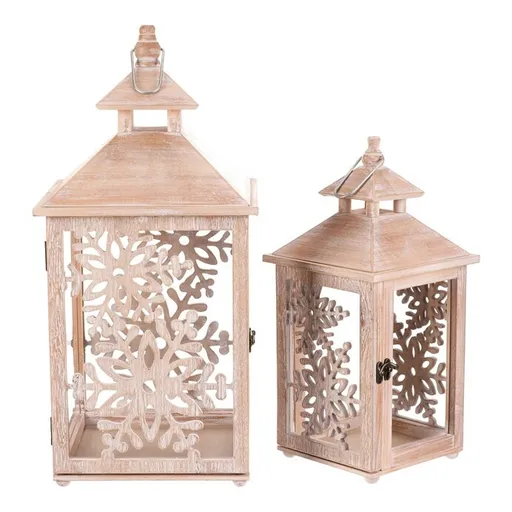 Sada dřevěných luceren Vločka 2 ks, přírodní