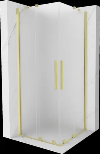 MEXEN/S Velar Duo sprchový kout, posuvné dveře 100 x 100, dekor, zlato kartáčovaná 871-100-100-32-55