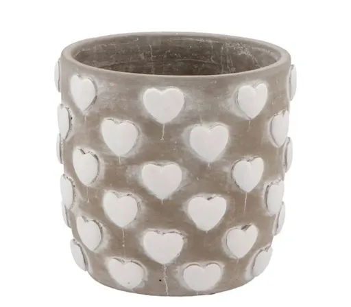 Šedý antik cementový obal na květináč se srdíčky Love Amore - Ø 14*13 cm daan kromhout