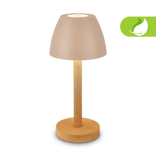 BRILONER Serina Wood stolní lampa - 2,5W, 200lm, bezdrátová, LED, dotykový vypínač, IP44, stmívatelná, béžová/dřevo 7661011