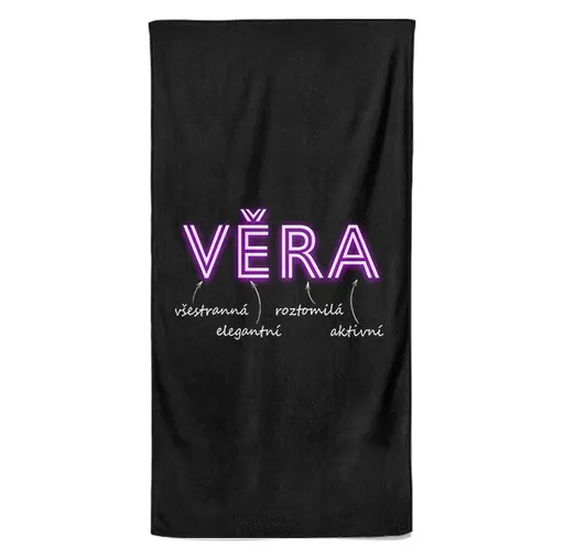 Osuška Ženská jména – NEON (Jméno: Věra, Velikost osušky: 70x140cm)