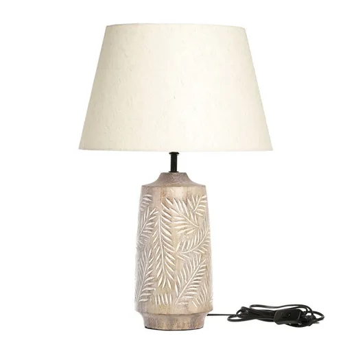 Stolní lampa s dřevěnou základnou a lněným stínidlem Popp - 37*57 cm/ E27 Chic Antique
