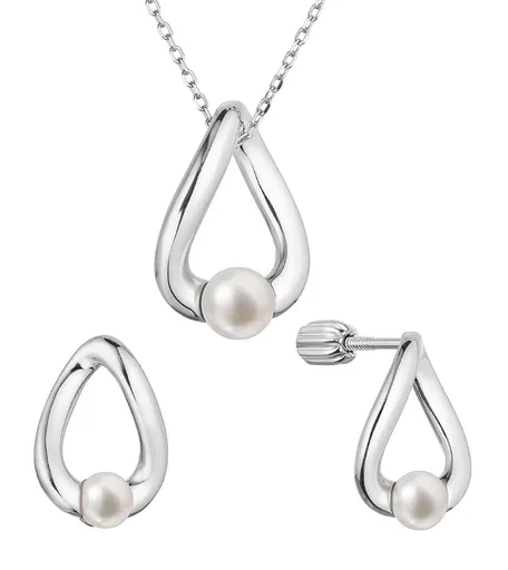 Evolution Group - Pavona Stylová sada stříbrných šperků s pravými perlami 29057.1B (náušnice, řetízek, přívěsek)