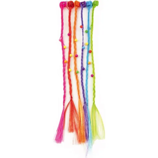 Sponky - Skřipce do vlasů 6ks s barevnými copánky 30cm kuličky