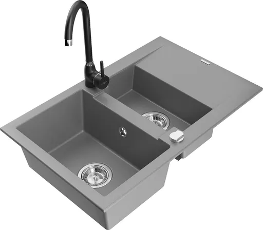 MEXEN/S Gaspar granitový dřez 1.5 s odkapávačem včetně baterie Telma, šedá 6507-71-670200-70