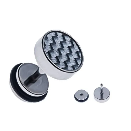 Falešný piercing do ucha z oceli - karbonový vzor