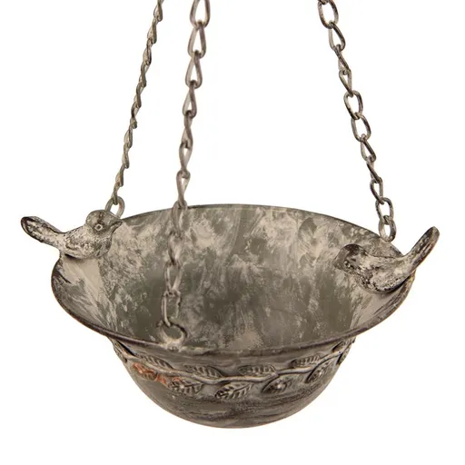 Zelený antik kovový závěsný květináč s patinou a ptáčky - 23*17*46 cm Clayre & Eef