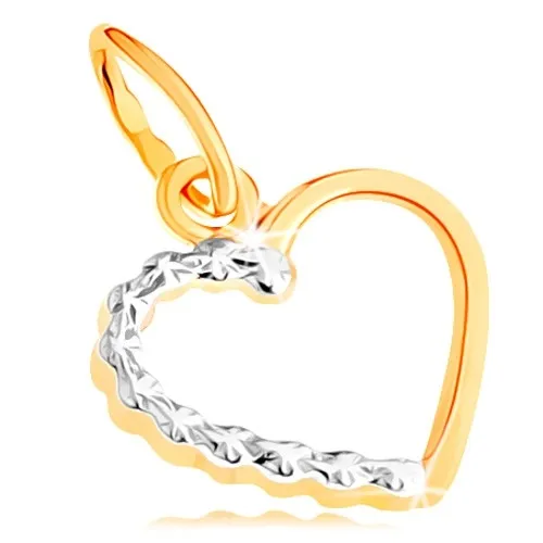 Zlatý přívěsek 585 - kontura souměrného srdíčka, dvoubarevné provedení