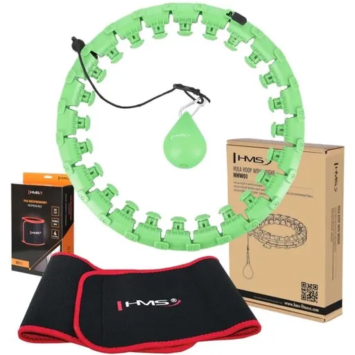 HMS SET HHW01 + BR163 Sada masážní obruče se závažím a zeštíhlujícího pásu, zelená, velikost