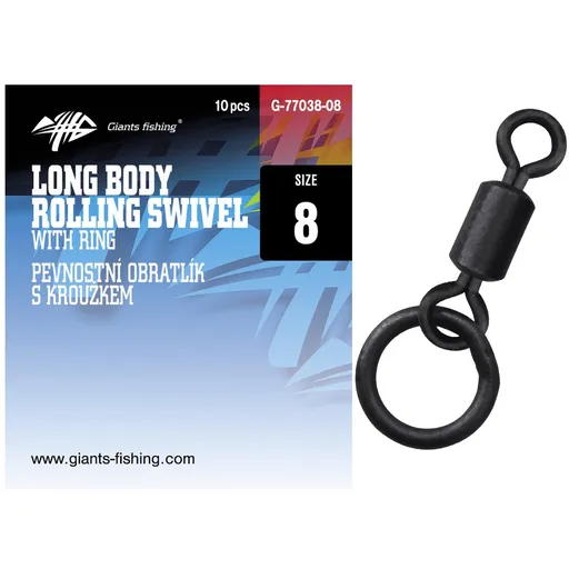 Giants Fishing Pevnostní obratlík s kroužkem Long Body Rolling Swivel with Ring 10ks - vel.8,Giants Fishing Pevnostní obratlík s kroužkem Long Body Ro