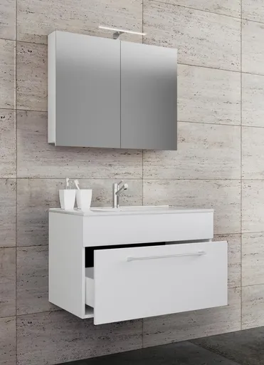 VCM 3dílná umyvadlová skříňka Badinos 1 zásuvka 60 cm se zrcadlem, bílá