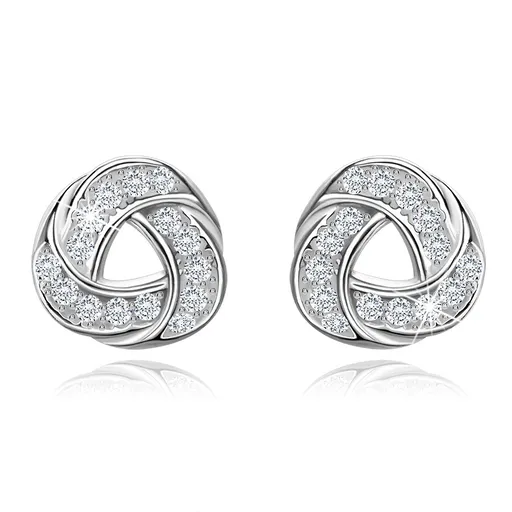 Puzetové náušnice - stříbro 925, keltský uzel zdobený čirými zirkony