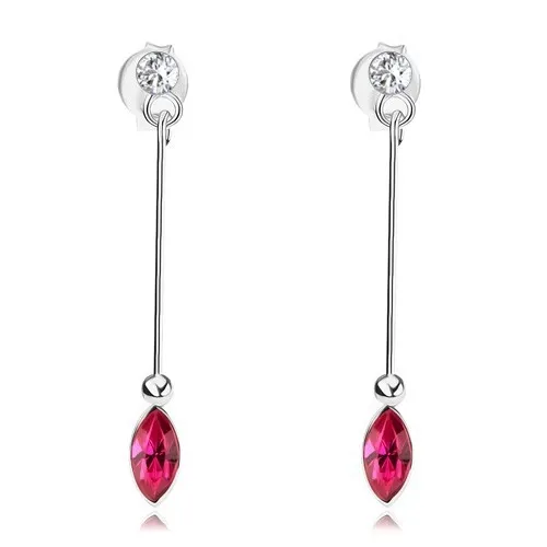 Visací náušnice, stříbro 925, čirý kulatý a růžový zrnkovitý krystal Swarovski