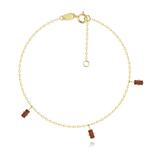 Náramek ze žlutého 14K zlata - přírodní červený granát obdélníkového tvaru