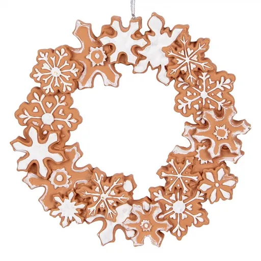 Hnědá vánoční závěsná ozdoba perníkový věneček - Ø 18*2 cm Clayre & Eef