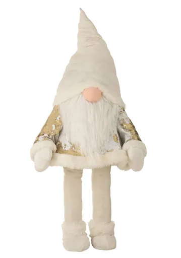 Bílo-zlatý veliký stojící Santa Claus s pružným tělem - 57*52*145 cm J-Line by Jolipa