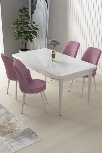 Dining Table & Chairs Set (5 Pieces) Nil - White, Pink