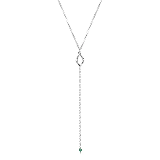Stříbrný náhrdelník Y s přívěskem zrnka a přírodním zeleným onyxem