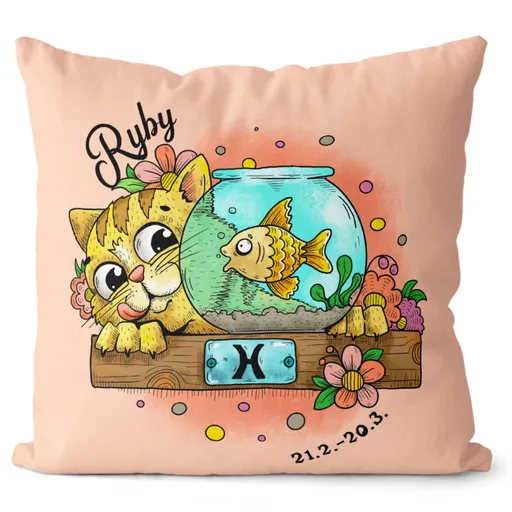 Polštář Kočičí znamení – ryby (Velikost: 40 x 40 cm)