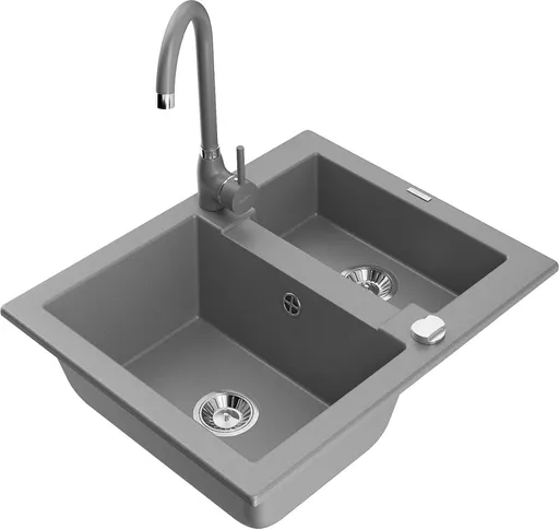 MEXEN/S Carlos granitový dřez 1.5 včetně baterie Telma, šedá 6518-71-670200-71