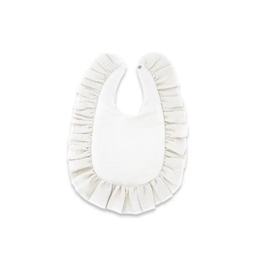 Baby Nellys Nepromokavý mušelínový bryndáček s volánkem Nature - smetanový