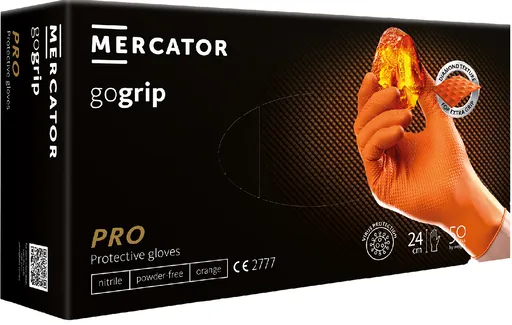 MERCATOR® GOGRIP - Nitrilové rukavice, bez pudru, 50 ks, oranžové, XL