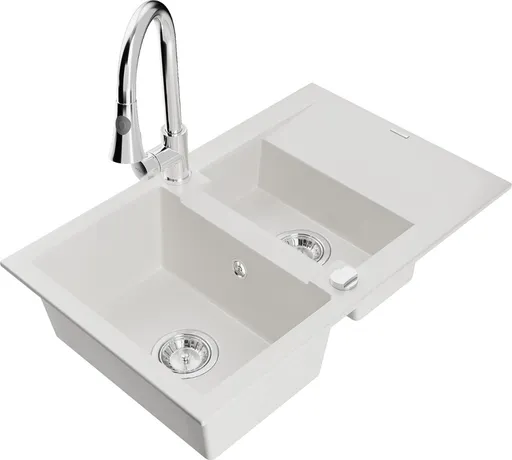 MEXEN/S Gaspar granitový dřez 1.5 s odkapávačem včetně baterie Elia, bílá 6507-20-670101-00