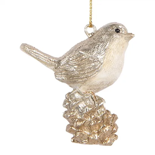 Béžová závěsná dekorace ptáček na šišce - 5*5*11 cm Clayre & Eef