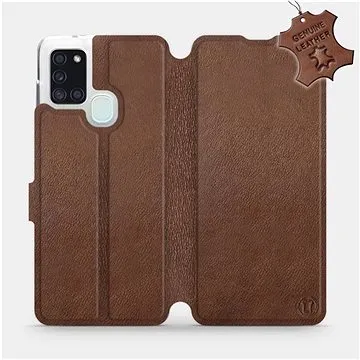 Flip pouzdro na mobil Samsung Galaxy A21S - Hnědé - kožené -  Brown Leather (5903516287345)