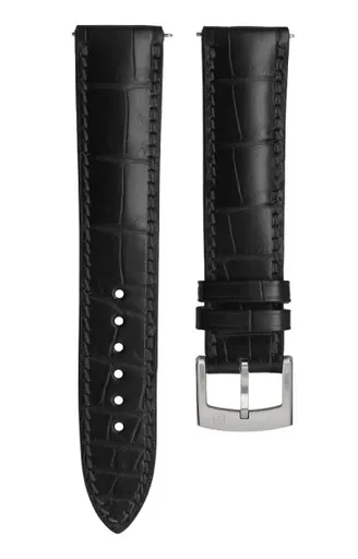 Kožený řemínek Biatec | Černý z pravého aligátora - 20 mm - Stříbrná