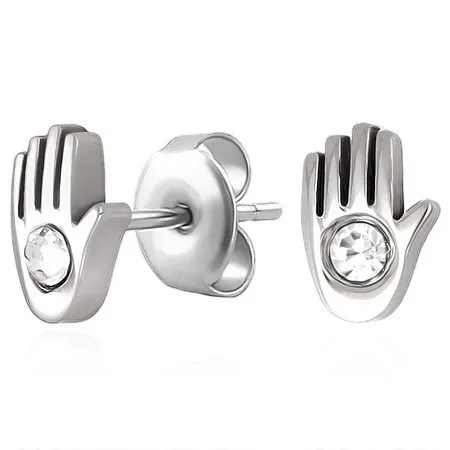 Puzetové náušnice z chirurgické oceli - ruka se zirkonkem