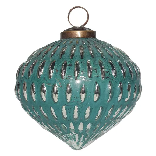 Zeleno-stříbrná skleněná ozdoba baňka - Ø 10*10 cm Clayre & Eef