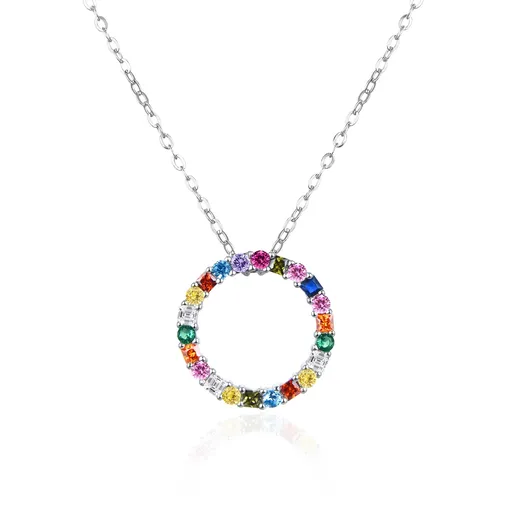 Agato Stříbrný náhrdelník Kroužek s barevnými zirkony AGT-N032C (řetízek, přívěsek)