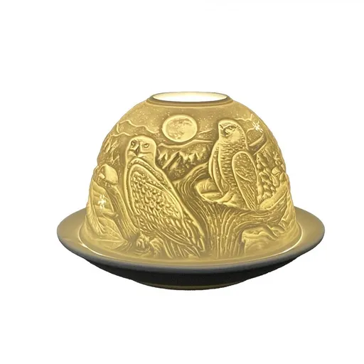 Bílý porcelánový svícen na čajovou svíčku se sovami Paollo - Ø 12 * 8 cm Clayre & Eef