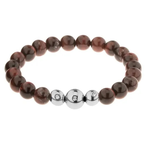 Elastický náramek, lesklé hnědo-černé kuličky - tygří oko, ocelové korálky