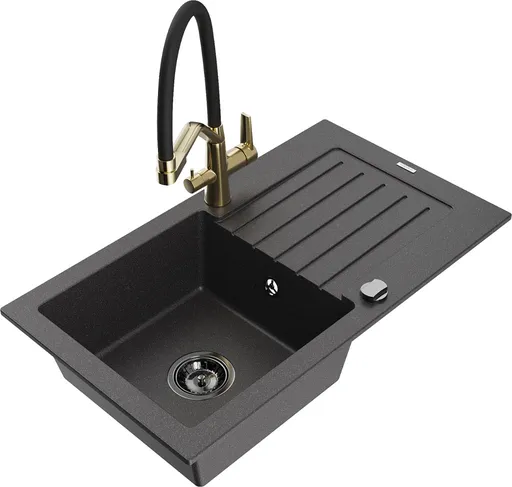 MEXEN/S Pablo granitový dřez s odkapávačem včetně baterie Duo, černá kropenatá 6510-76-671701-57-B
