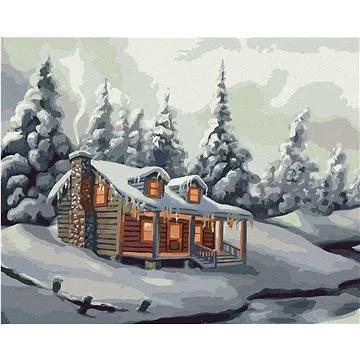 Zuty - Malování podle čísel - ZASNĚŽENÉ STROMY, ŘEKA A CHATA V ZIMĚ (D. RUSTY RUST), 80x100 cm, vypn (HRAmmb01889nad)