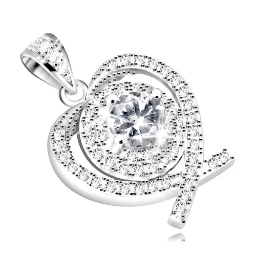 Přívěsek ze stříbra 925 - kontura srdce z překřížených linií, čirý zirkon uprostřed