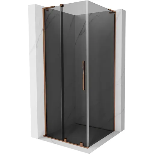 MEXEN/S Velar L sprchový kout, posuvné dveře 100 x 100, grafit, růžové zlato 871-100-100-43-60