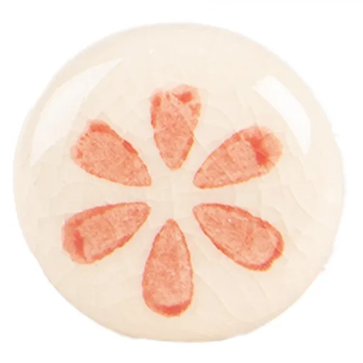 Béžová keramická knopka s oranž květem - Ø 3*3 cm / S3 cm Clayre & Eef