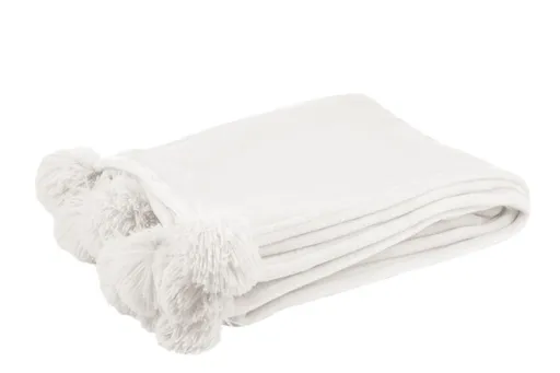 Bílý plyšový pléd Pompom s bambulemi -  130*170cm J-Line by Jolipa