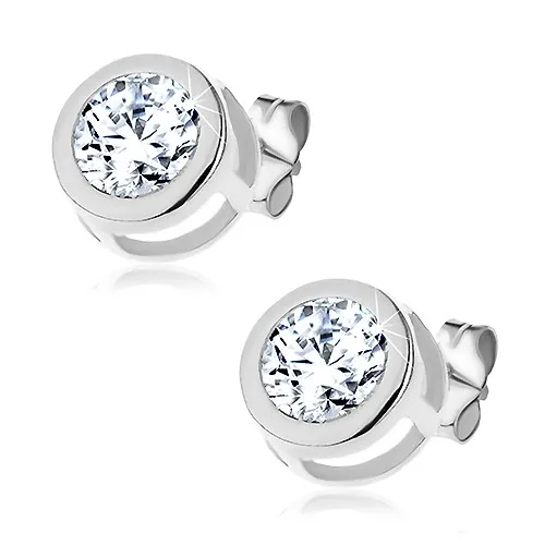 Náušnice ze stříbra 925 - kulatý čirý zirkon ve dvojitém rámečku