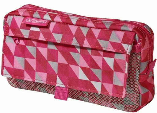 Pouzdro 2 kapsy, Geometrické tvary, růžové